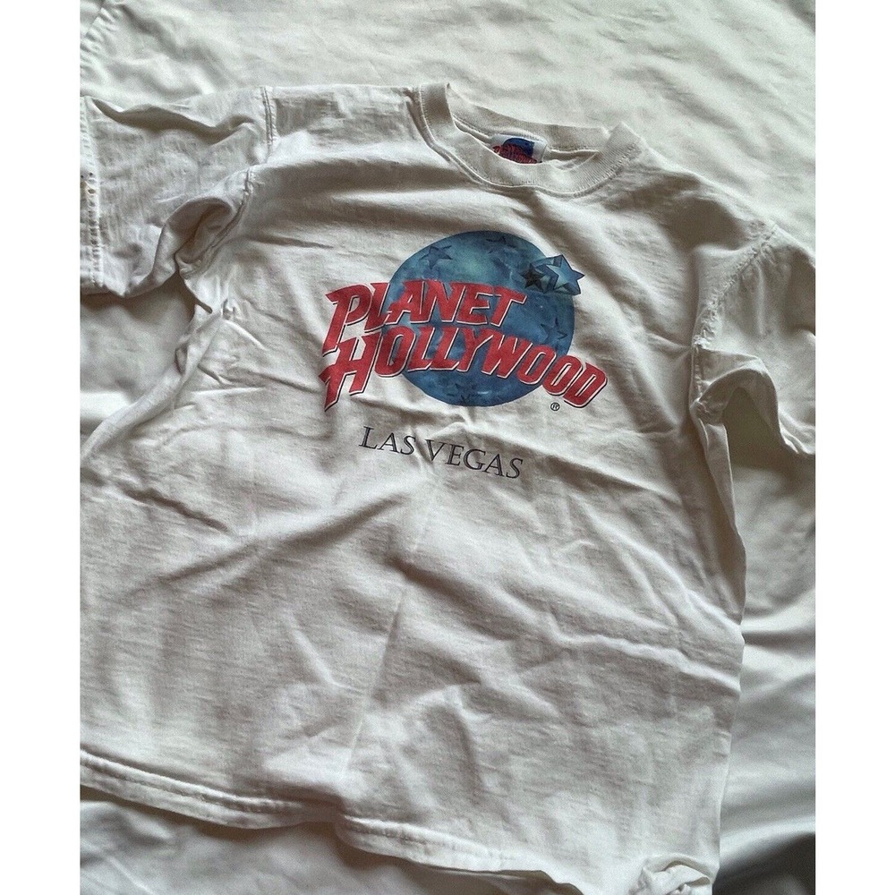 Vintage 90s Planet Hollywood Las Vegas Souvenir Graphic Shirt Youth 14/16 Read